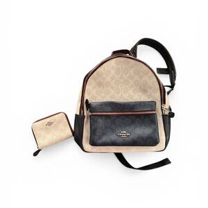 Coach blue and white backpack and wallet set